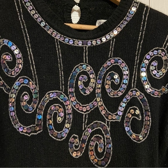 Vintage Angora Wool Silk Blend Bedazzled Embroidered Sequins Cozy Sweater Large - Picture 4 of 14